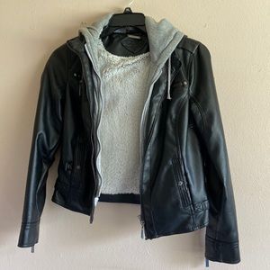 Jou Jou Fleece Lined Hooded Faux-Leather Jacket